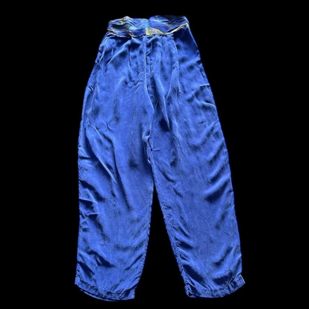 Vintage 80s Susan Burrowes x Laura Kieffer Blue Wide Leg Pants L